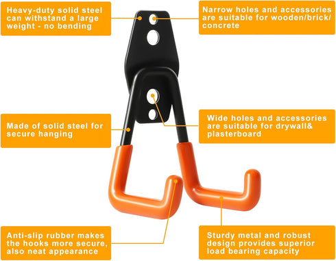 KURUI Heavy Duty Garage Hooks, 2 Pack Small Wall Mount Storage Hooks for Ladder, Tool
