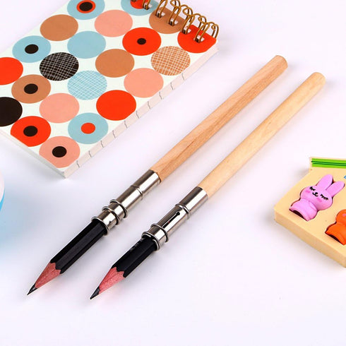 GTHER 5PCS Wooden Pencil Extender, Adjustable Lengthener Holder with Aluminum Handle for Colored Pencils & Crayons