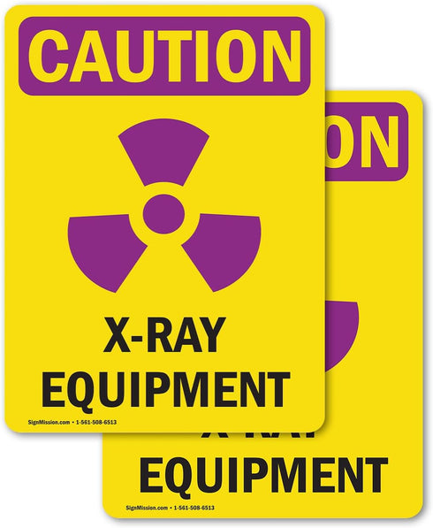 (2 Pack) X-Ray Equipment OSHA Caution Radiation Sign 5 Inch X 3.5 Inch Vinyl Label Decal Sticker, Weather Resistant