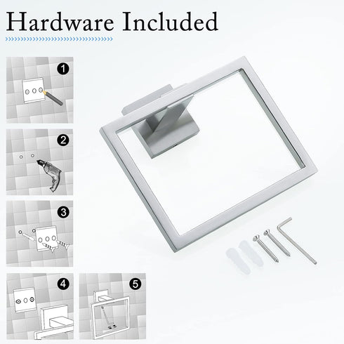 TNOMS Brushed Towel Ring, Modern Square Hand Towel Bar for Bathroom, Wall Mount Stainless Steel.