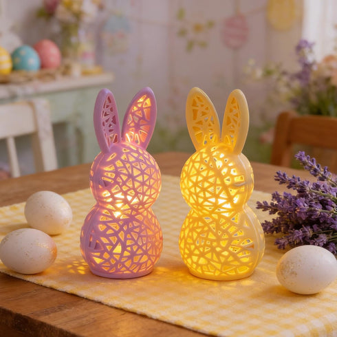 Generic 3D Easter Hollow Rabbit Lamp Bunny Lighted Figurine Print Hollow Out Bunny Lamp Light up Easter Rabbit Statues