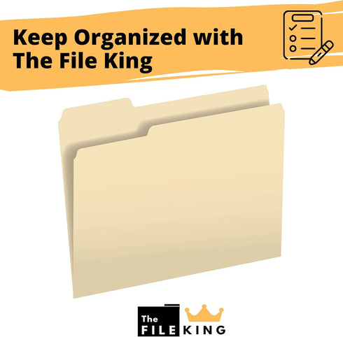 The File King 1/3 Cut File Folders - 100 Pack, Manilla, 8.5 x 11, Assorted 3 Tab Colors, Heavy Duty Office Supplies