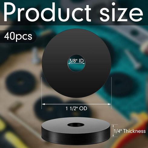 40 Pcs Rubber Spacer Flat Bushings, 1 1/2 Inch OD x 3/8 Inch ID x 1/4 Inch Thickness Neoprene Washers for Screws