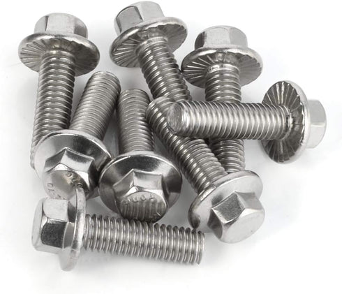 M6-1.0 x 16mm Flanged Hex Head Bolts - Stainless Steel 18-8 (304), Plain Finish, 25 PCS