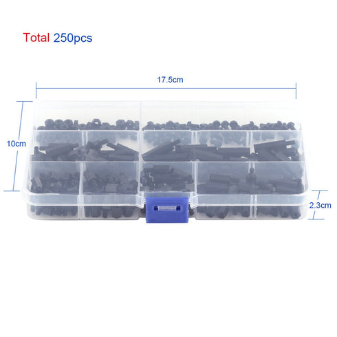 250Pcs M3 Hex Column Standoff Spacer Pillars Screws Nuts Assortment Kit with Storage Box for PCB Circuit Boards