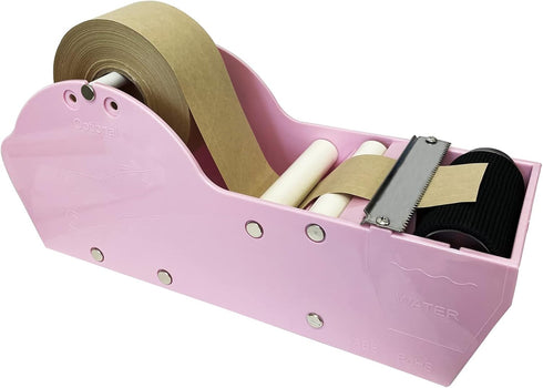 QILIMA Desktop Pink Water Activated Tape Dispenser, 1.88In x 55 Yards Kraft Paper Gum Tape