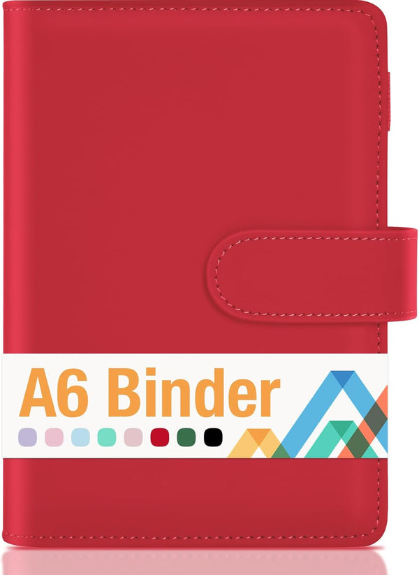 Sooez A6 PU Leather Notebook Binder, 6 Ring Planner with Magnetic Buckle