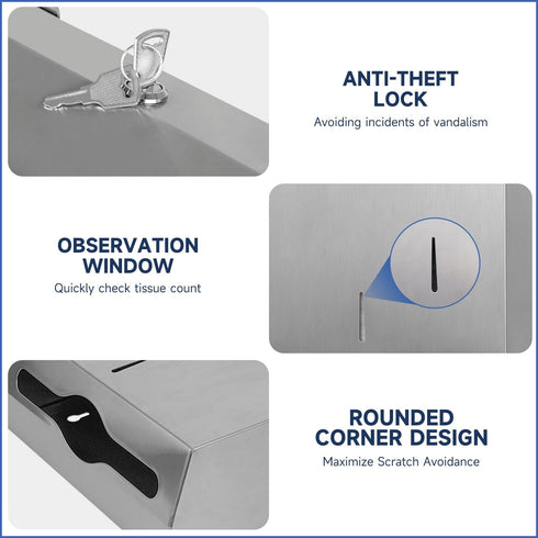 400 Commercial AK5181 10.6"x3.9" AIKE Sheets Stainless Steel Multifold Wall Mount Paper Towel Dispenser, with Lock