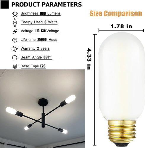 Leools E26 LED Bulb, 6W Equivalent 60 Watt Dimmable Daylight 4000K, Frosted Glass, Pack of 6