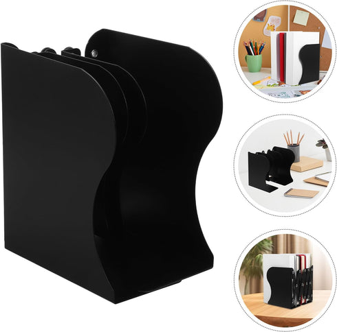 Retractable Large Black Metal Bookends for Desk, Adjustable Bookshelf Organizer and Notebook Holder, Convenient Book