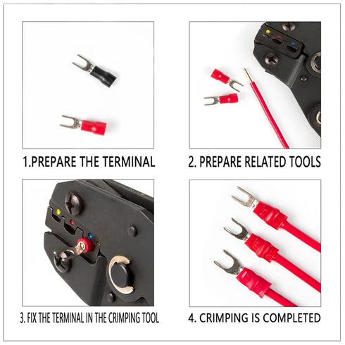 200 Pcs Insulated Fork Spade Wire Connector U Type Electrical Crimp Terminals #8 Black & Red (100 Pcs Red + 100 Pcs