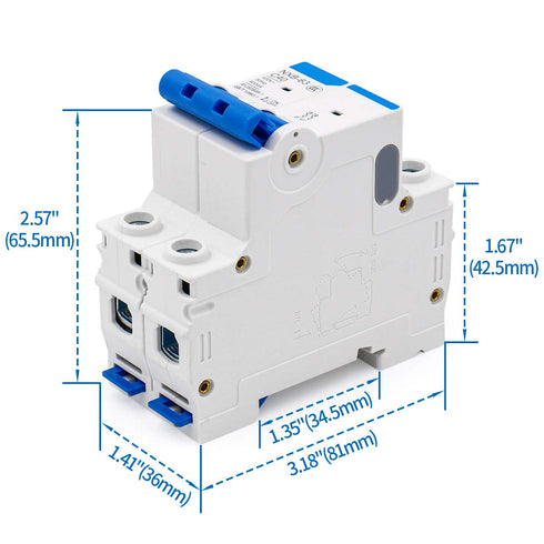 Baomain Low-Voltage Mini Circuit Breaker NXB-63(DZ47-63) C40, 40A 2 Pole 400V DIN Rail Mount