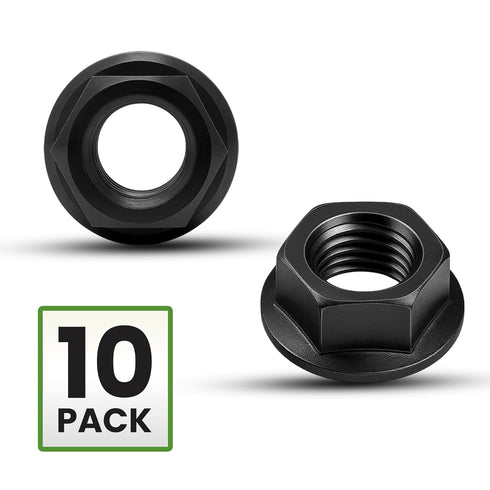 Metal Spacers Online M8 1.25 10 Pack 10.9 13mm x Thread Flange Nuts Black Zinc Steel, Grade Lock Nut with Drive