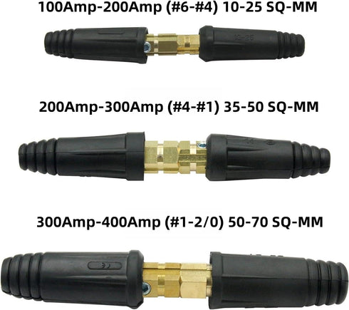 Welding Cable Joint Quick Connector Pair, DINSE-Style 100Amp-200Amp (#6-#4) 10-25 SQ-MM 2-Set