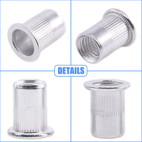 Glarks 210Pcs Aluminum Alloy Rivetnut Insert Nutsert Assortment Kit - M3 M4 M5 M6 M8 M10 Flat Head