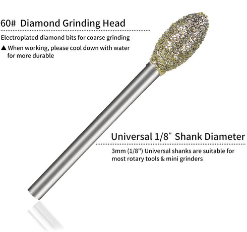30Pcs Diamond Grinding Burr Drill Bit Set, Stone Carving Rotary Tool Accessories Polishing Mix with 1/8 inch Shank,