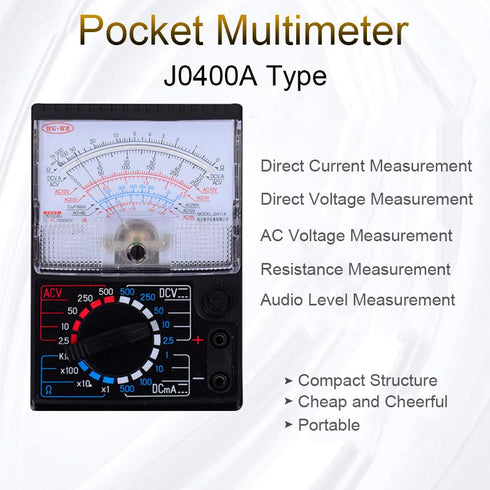 DC/AC Voltage Current Resistance Mechanical Multimeter with Test Leads, Handheld Analog Pointer Tester