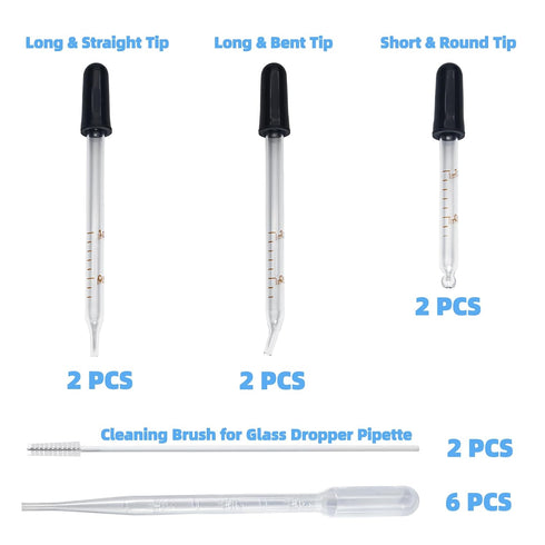Zkupanx 6 1 mL 1mL PCS Glass Eye Droppers with Clean Brush for Essential Oils, Lab, Health Care, Crafts - Glass