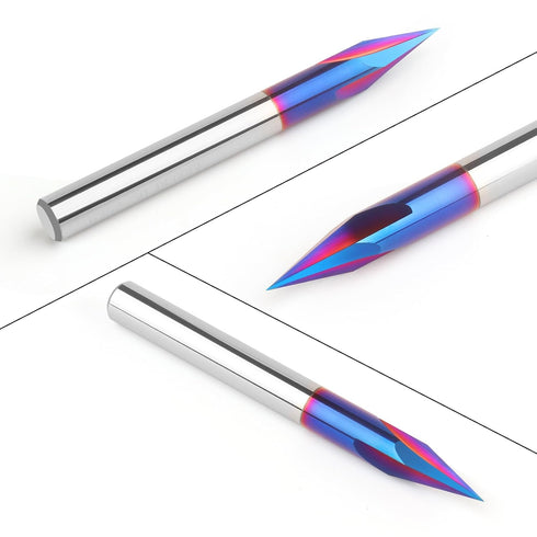 EANOSIC 30 1/4" 3-Flute Degree V Bit Shank, Carbide CNC Chamfer End Mill, V Groove Router Bit with Blue Nano Coating