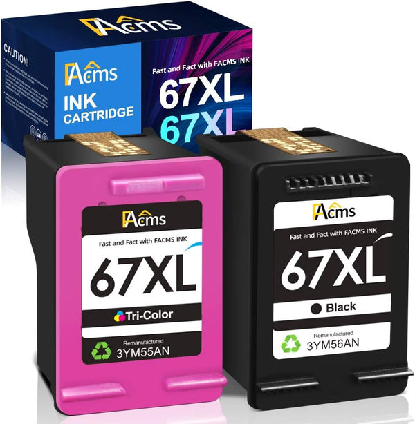 Remanufactured Ink Cartridge Replacement for HP 67 67XL, 1 Black 1 Color for Envy and DeskJet Printers