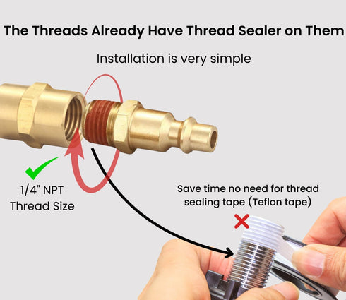 Air Hose Fittings And Quick Connect Air Fittings, 1/4 Inch NPT Brass Female Male Air Coupler Plug And Hex Nipple (13 Piece) Industrial Type D, Air Compressor Fittings by T TANYA HARDWARE