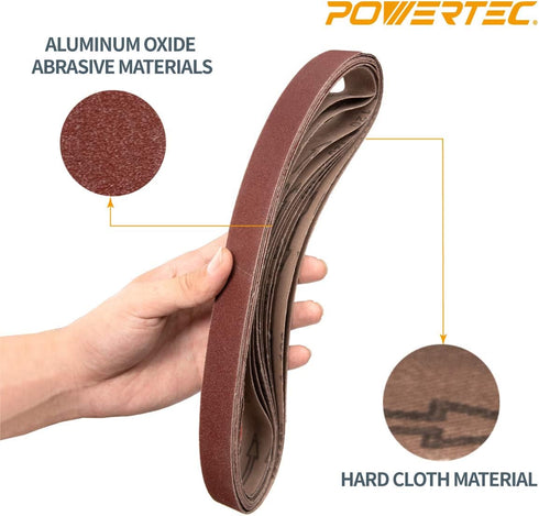 POWERTEC 1 x 30 Inch Sanding Belt, 15PK, 3 Each of 40/80/120/240/400 Grits, Aluminum Oxide Belt Sander Assortment