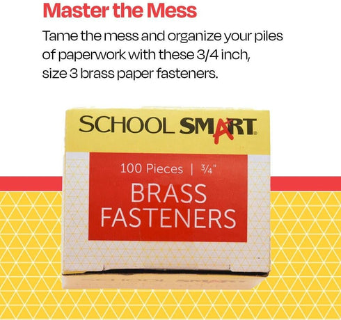 School Smart Brass Plated Fasteners, 3/4 inch, Box of 100 (059949), Maroon
