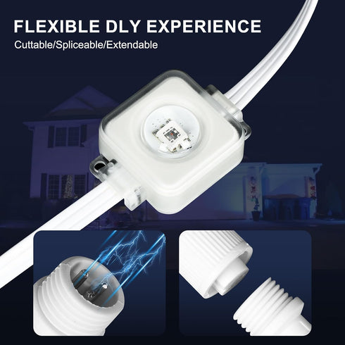 50ft 30 Bulbs 100+ IP67 Permanent Outdoor Eaves Lights, with RGB LED for Festive Decor, Scene Options, Waterproof