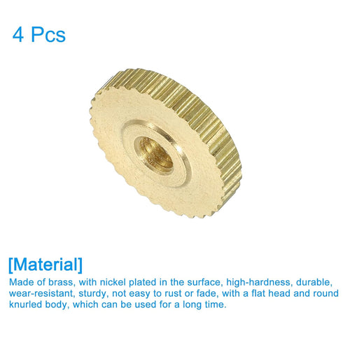 uxcell Knurled Thumb Nuts, 4Pcs M3 x D11mm x H2.5mm Brass Flat Head Fasteners for 3D Printer Parts