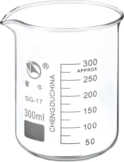 PATIKIL 300ml Low Form Glass Beaker, 3.3 Borosilicate Glass Measuring Cups with Spout for Kitchen Lab Liquids
