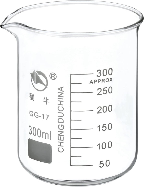 PATIKIL 300ml Low Form Glass Beaker, 3.3 Borosilicate Glass Measuring Cups with Spout for Kitchen Lab Liquids