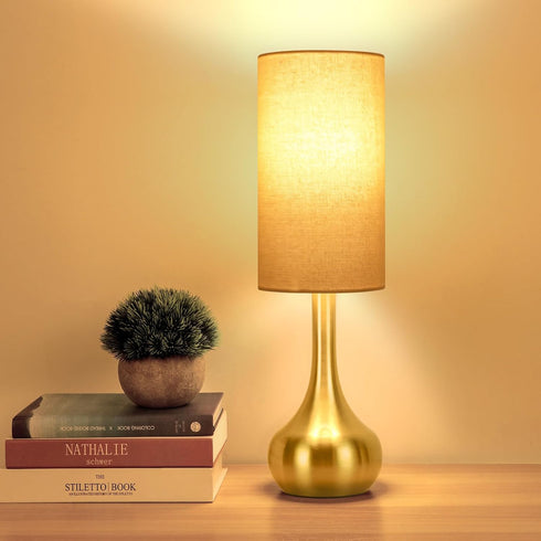 Touch Gold Table Lamp for Nightstand, 3-Way Dimmable, Space Saving & No