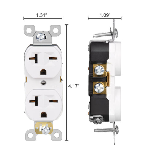 Duplex Electrical Receptacle Outlets, 20Amp 250V Wall Outlet, 2 Pole 3 Wire, 20A 250V Outlet, White, 1-Pack