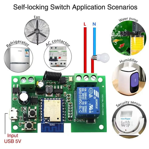Tuya Smart Life WiFi Momentary Inching Relay, DC 7-32V/USB 5V, DIY Smart Home, Compatible with Alexa