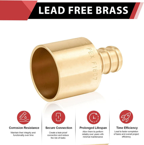 (Pack of 10) EFIELD Pex 1/2" x 3/4" Female Sweat Copper Adapter over Copper Tube Brass Fittings, ASTM F1807