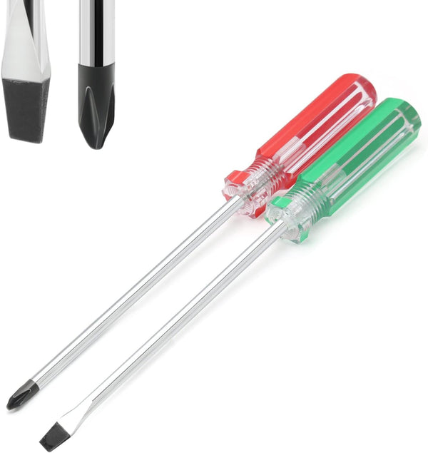 Magnetic Screwdriver Set 2 PCS, 5 Inch Steel Shaft with Phillips and Flat Head Tips for Repairing