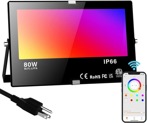 LED Flood Light Outdoor, 800W Equivalent 8000LM Smart RGB Stage Lights, Bluetooth