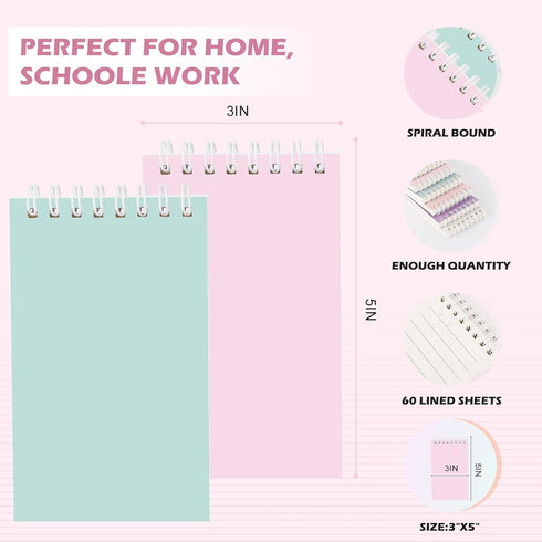 Ddaowanx Small Notebooks, 3x5 Pocket Spiral Notepads with Lined Pages, Mini Notebook for Work or School (48, Delight