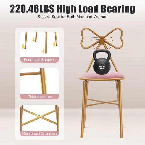 LIWBYYG Deep Pink Vanity Chair, Butterfly-Shaped Dressing Stool Makeup Chair Vanity Chairs Makeup Chairs with Bow