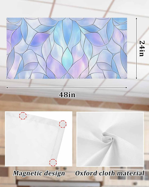 Yomandocix 4x2 feet,1 Pack Stained Glass Fluorescent Light Covers for Ceiling Lights Magnetic Light Filters