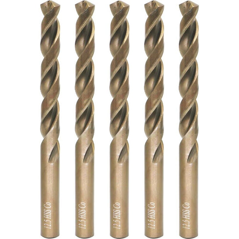 M35 Cobalt Drill Bit Set, 12.5mm, 5 Pieces for Hard Metals, Exceptional Heat Resistance, Industrial-Grade HSS-CO
