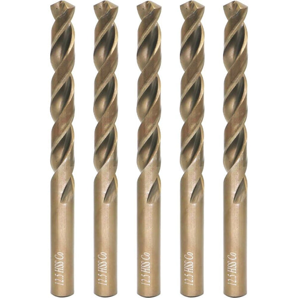 M35 Cobalt Drill Bit Set, 12.5mm, 5 Pieces for Hard Metals, Exceptional Heat Resistance, Industrial-Grade HSS-CO