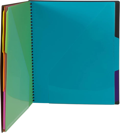 JAM PAPER Plastic Multi Pocket Folder, 12 Pocket Organizer with Zipper Pouch, Smoke Grey with Colorful Tabs