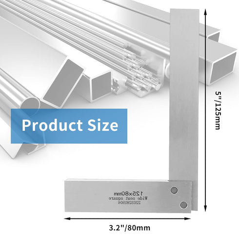 Machinist Square, 5" x 3.2" Mechanical Steel High Precision Square, Wide Seat Square 90 Right Angle Engineer Tool L-Type Measuring Tool for Woodworking(125 x 80mm)