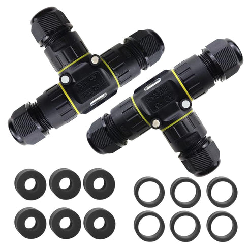 IP68 Waterproof Cable Connector 3-Channel, Outdoor Junction Box Connector for 2 or 3 Pin Cables, Ideal for Lights