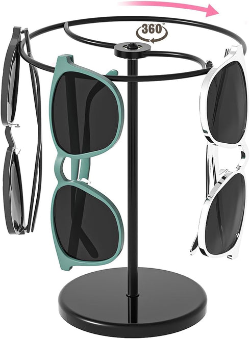 Coward 360° Rotating Sunglasses Organizer Stand, Glasses Display Storage, Eyeglasses Rack, Table Dresser Desk (Black)