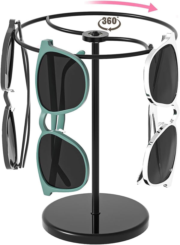 Coward 360° Rotating Sunglasses Organizer Stand, Glasses Display Storage, Eyeglasses Rack, Table Dresser Desk (Black)