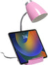 LD1067-PNK Simple Designs Compartmental Desk Lamp with iPhone/iPad/Tablet Stand, Bendable Gooseneck, for Office, Living