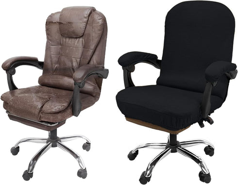 NeColorLife Stretchable Office Chair Cover with Armrest Covers, Large Size, Black, Thick Checked Jacquard