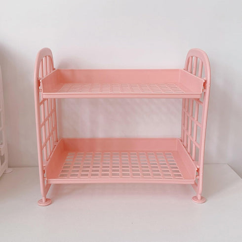 Glomora 2 Layer Desktop Shelf, Foldable Double Stacking Storage Rack with Side Guardrail, Cosmetic Stationery Organizer